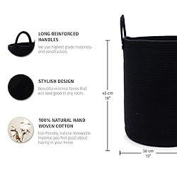 OrganiHaus Woven Laundry Basket - Large Round Black