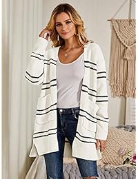 Ferbia - Sudadera de forro polar para mujer, diseño de rayas, estilo casual, color cardigan