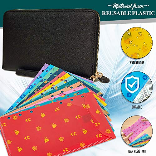 Cash Envelopes for Budgeting - Cash Envelope System Wallet with 14 Card Slots - RFID Protection - 12 Sturdy Plastic Money Envelopes for Cash Organizer - Cute Reusable Envelopes for Savings - 12 Pack - Thumbnail 3