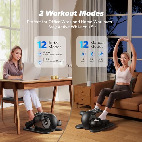 MERACH Elíptica de Escritorio para Casa, Mini Bicicleta Elíptica Eléctrica, Control Remoto, Pantalla, Alfombra Antideslizante, 12 Velocidades, Silenciador y Portátil