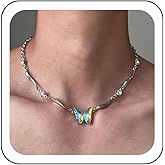 Zeshimb Boho Crystal Butterfly Choker Necklace Cute Birthstone Butterfly Pendant Necklace Silver Rhinestone Link Chain Necklace Dainty Butterfly Insects Collar Necklace Jewelry for Women