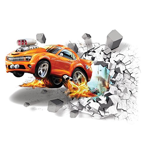 Catnew Fashion 3D Self-adhesive Car Break Through the Removable Wall Stickers Decals Room Bedroom Livingroom Decor
