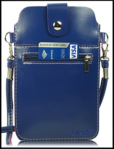 iPhone X Case, Dteck Universal Multifunctional PU Leather Mini Phone Bag Pouch with Shoulder Strap for iPhone 8 7 6 Plus/ 5S 4S, Galaxy S8 7 6 Edge/S5 4 3 HTC and Other Phone Under 5.5 inch (Blue)