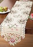 Embroidered Rose Decorative Table Linens, Beige, Runner, Machine Washable