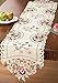 Embroidered Rose Decorative Table Linens, Beige, Runner, Machine Washable