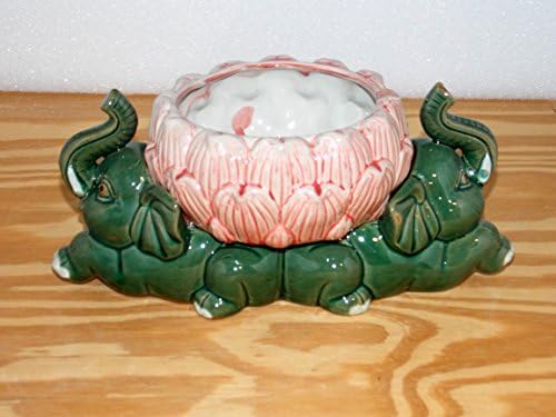 New 11" Pair of Elephants with Large Pink Lotus Flower ON Backs Planter Plant Pot