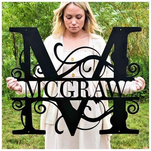 Custom Metal Name Sign | Split Letter Monogram | Outdoor Last Name