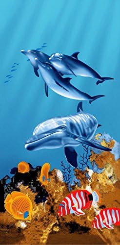 Cotton Like Soft Microfiber Beach Towel Animal Print for Kids (28”x 59”) - Lightweight & Compact Travel Towel for Swimming, Pool, Camping - Absorbent & Quick Dry Bath Towel, Fish Dolphin (416)