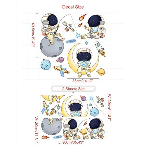 Astronaut Space Travel Wall Decals Removable Wall Stickers Mural for Kids Bedroom Playroom Boys Girls Baby Nursery Rooms Art Wall Decor