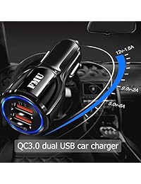 Cargador de coche, FMU 30W QC 3.0 Puertos USB dobles Adaptador de coche Carga rápida para iPhone X XR XS Max, iPad Mini Air Pro 2018, Galaxy S9 S8, teléfono inteligente, tableta, digital y más (Negro)