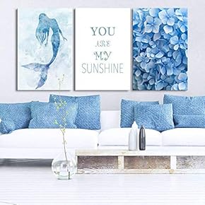 3 Panel Blue Mermaid and Flowers with You are My Sunshine Quotes Gallery 16 x24 x 3 Panels
