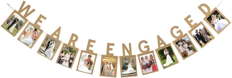 We are Engaged Photo Banner for Engagement Party Decorations, Wedding Party Sign, Kraft Paper Color Bridal Shower Party Supplies