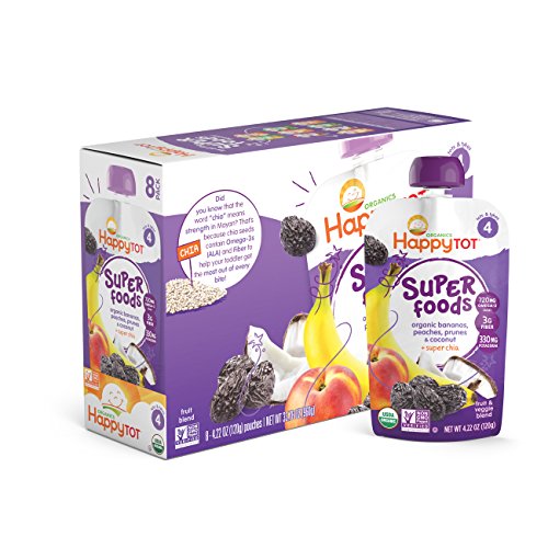 Happy Tot Organic Super Foods, Bananas, Peaches, Prunes & Coconut + Super Chia, 4.22 Ounce (Pack of 16)