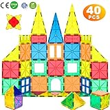 WHIRLT Magnetic Blocks, 40 PCS Magnetic Tiles Building Blocks Toys Set for Kids Preschool Educational Magnet Construction Magnetic Toys for Boys Girls Age 3 4 5 6 7 8 Year Old