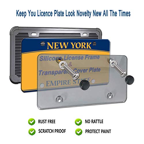 ZXFOOG Silicone License Plate Frame with Cover Black Car Tag Cover