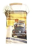 KaiTingu Women's Short Sleeve Pastoral Car Print Vintage T Shirt White