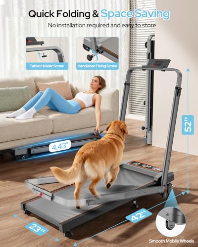 Walking Pad Treadmill with 12% Incline & Handle Adjustable Height, 3.5HP Foldable Walking Pad Treadmills for Home Office Small, One-Click Mute, Remote & APP, 350lbs, 6 HIIT Programs