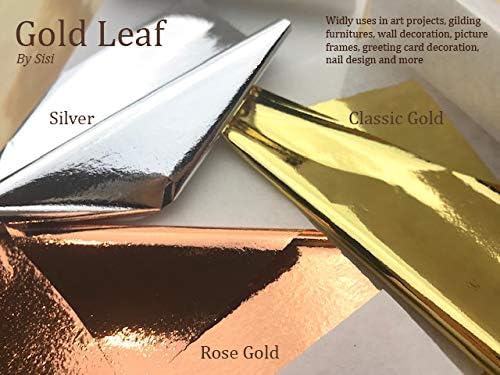 Gold Leaf by Sisi 100 Sheets Imitation Gold Paper, Various Colors Classic Gold, Rose Gold and Silver Color, Gold Paper for Art Purposes, Crafting, Gilding Furniture and Wall Decorations (Silver)