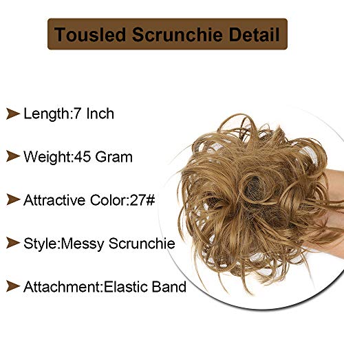 MORICA Tousled Updo Messy Bun Hair Piece Hair Extension with Elastic Rubber Band Updo Wavy Bun Extensions Synthetic Hair Extensions Scrunchies Chignons Hairpiece for Women (Color:27#)