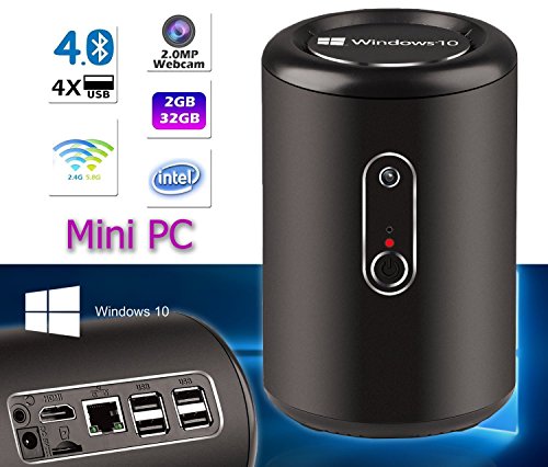 Windows 10 Mini PC, No1seller Windows 10 Smart TV Box Mini PC Desktop Media Streaming Player, Intel Atom Quad Core Bay Trail Z3735F 1.8GHz, 2GB RAM 32GB ROM, WiFi & Bluetooth 4.0, 2MP Webcam