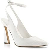 Reoplty Womens Closed Toe Ankle Strap Heels Pointed Toe Pumps Shoes Slingback High Heel Wedding Dress Shoes