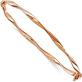 JewelryWeb 14k Rose Gold Safety clasp Polished Twisted Hinged Bangle Bracelet 3mm Wide Cuff Bracelet for Women
