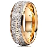 THREE KEYS JEWELRY 6mm 8mm Imitated Meteorite Arrows Inlay Mens Tungsten Wedding Ring Band Gold Polished