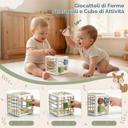 Anook Baby Toys 6-9-12 Months, 6 in 1 Montessori Games 6 Months | Sensory Toys for Babies with Stacking Games, Tissue Box, Shape Cubes to Sort, Newborn Gift 6-12 Months