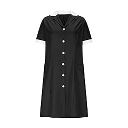 Womens Housekeeping Maid Uniform Dress Button Down