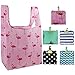 Reusable Grocery Bags 5Pack, Nylon Grocery Tote Foldable into Attached Pouch, Cactus Flamingo Gift Bags, Machine Washable, Durable and Lightweight
