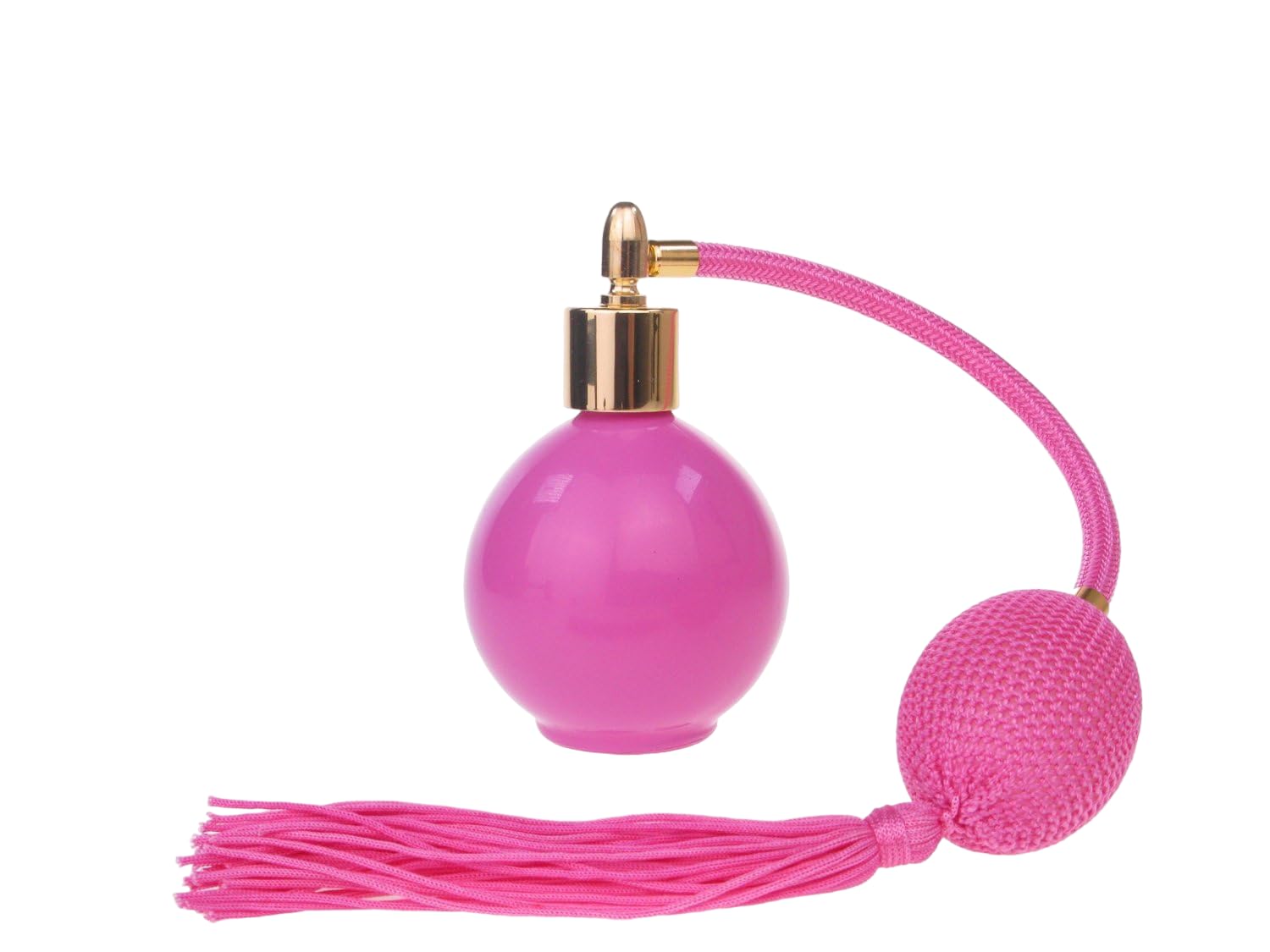 Pink Gloss 78ml Round Perfume Bottle Atomizer, Pink Pump Tassel. Filling Funnel & Gift Box Included (GF)