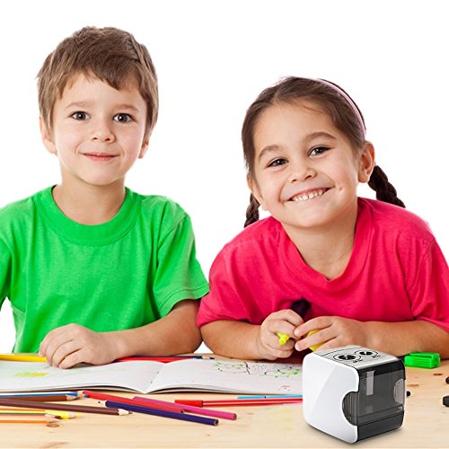 image for HOMMINI Electric Pencil Sharpener, 2 Hole/6-8mm & 9-12mm/Rechargeable/