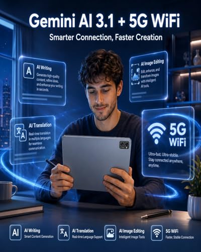 TABWEE Tablet 10 Inch Android 16 Tablet with Keyboard, 24GB RAM (8+16GB Ext.) 256GB ROM (2TB TF Expand), Octa-Core 2 in 1 Android Tablet, 5G WiFi, 5000mAh, GPS, Gemini AI, Space Gray