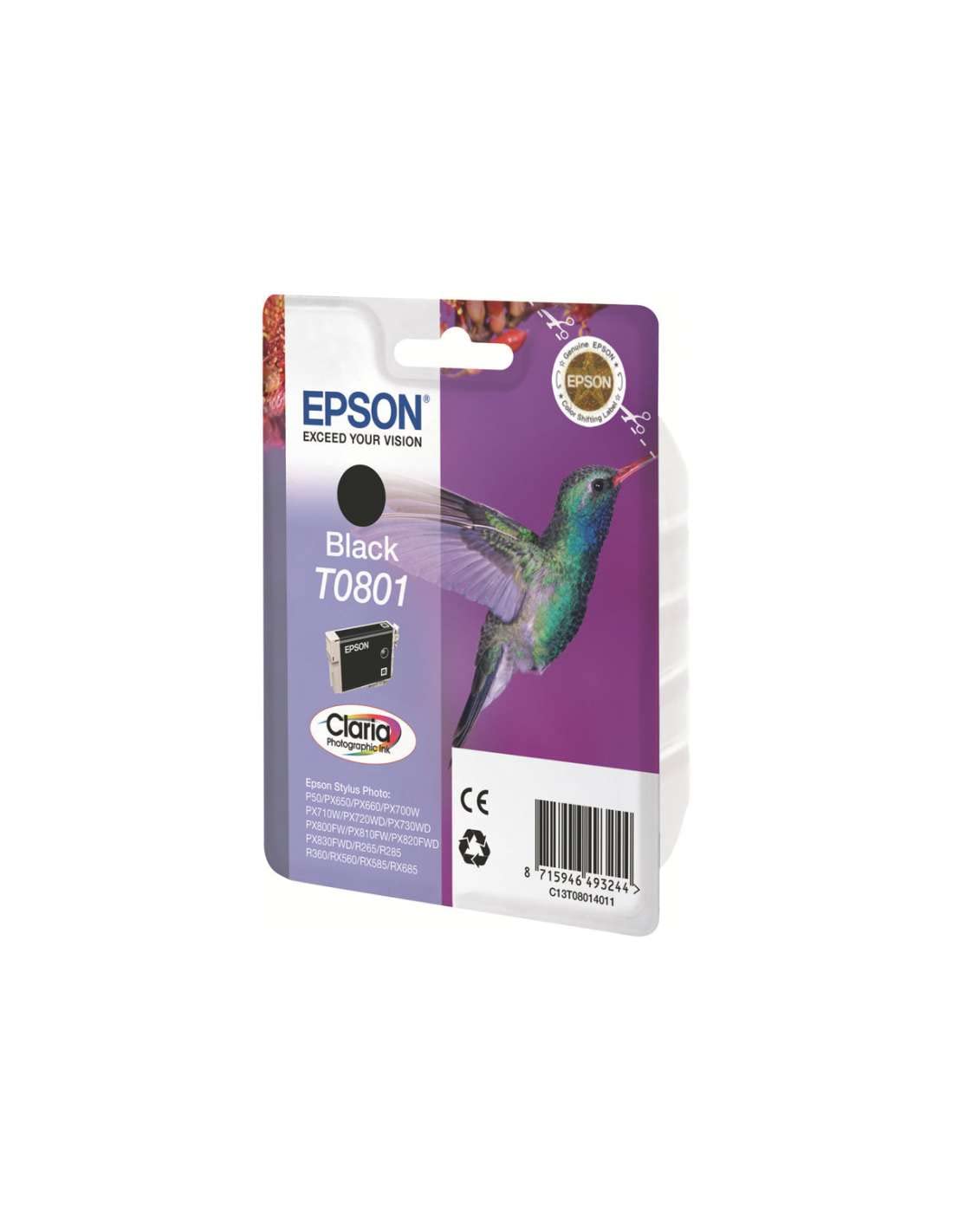 Epson T0801 Black Hummingbird Genuine Ink, Claria Photo HD Ink Cartridge — image 1