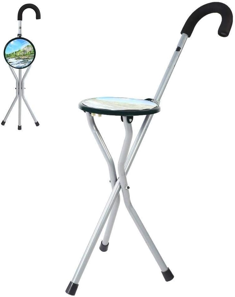 YISUNF Crutches Folding Cane Seat, Iron Capacity Cane Stool