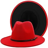 Gossifan Fedora Hats for Women Wide Brim Two Tone Felt Panama Hat with Belt-Buckle