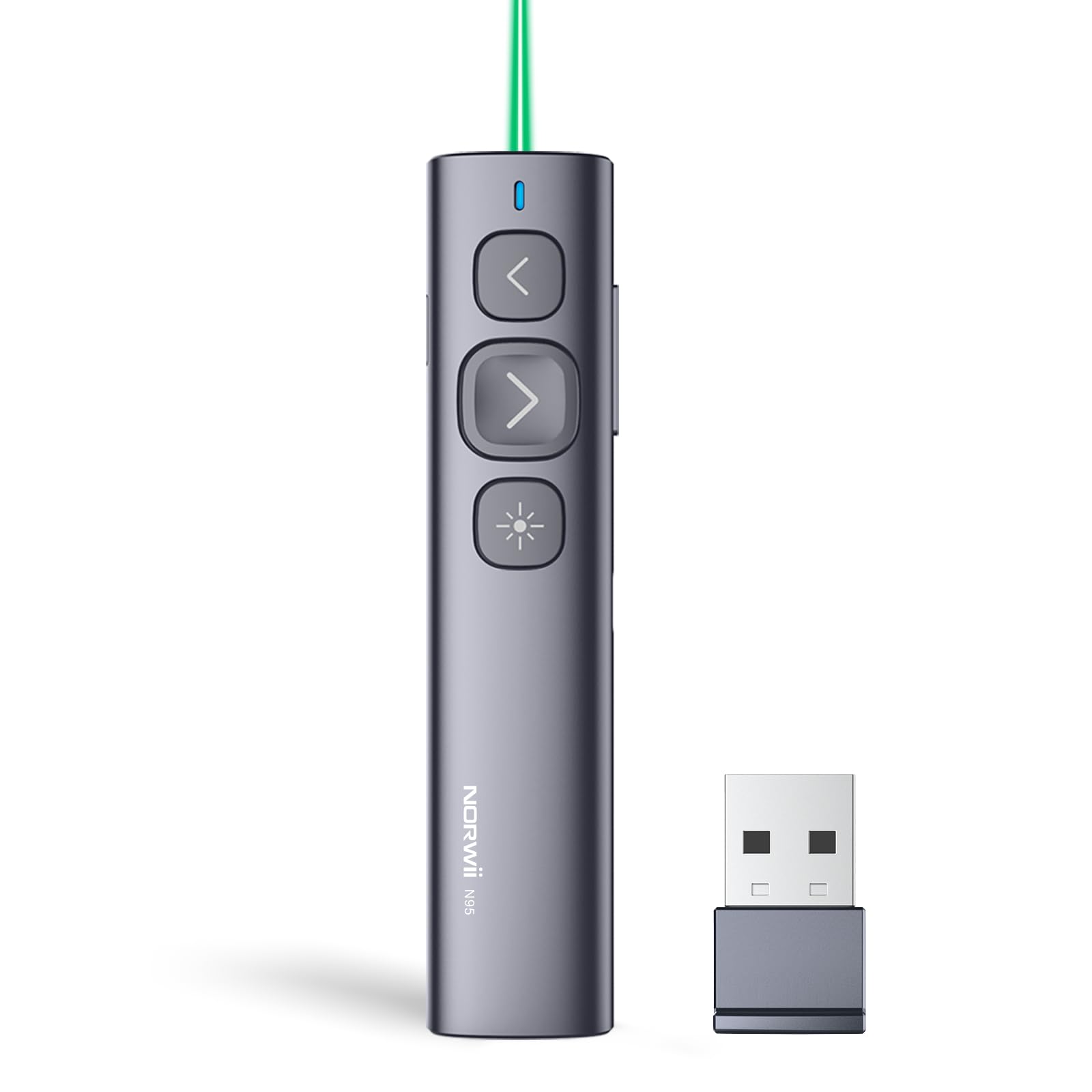 Norwii N95 Presentation Clicker, PowerPoint Clicker for Presentation Remote, Rechargeable Wireless Presenter Pointer, Slide Advancer for PC/Laptop/e-Book in Classroom, Auditorium, Church (Green,USB-A)