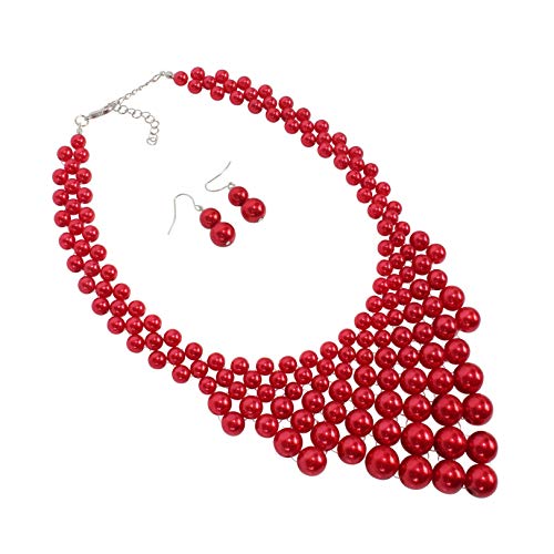 Faux Pearl Collars Necklaces Classic Handwoven Beads Necklace for Women