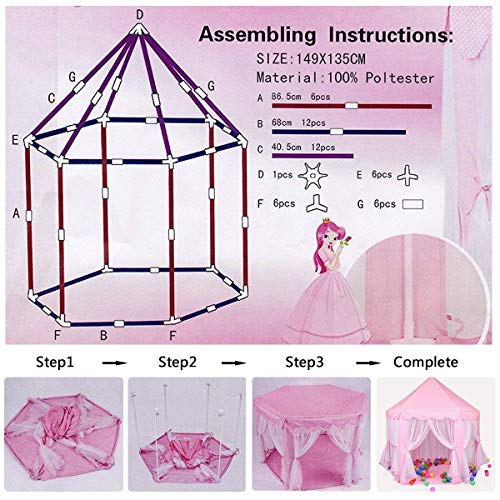 Anyshock Kids Tent, Princess Castle Large Play House Tent Girls Pop Up Baby Toys Dollhouse Outdoor and Indoor Playhouse Tent Toy Great for 1-8 Years Old Kids/boy/Girls/Baby/Infant (No LED Light) - Thumbnail 5