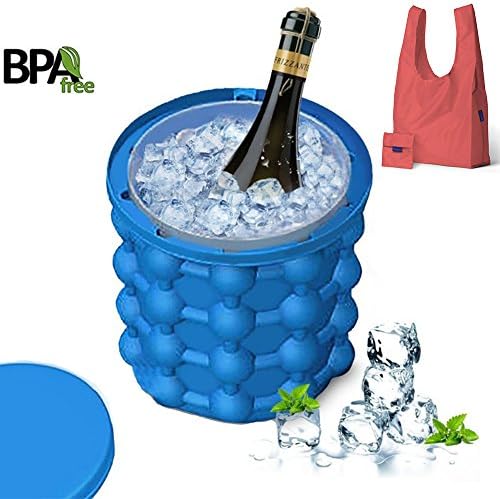 Smart Life Helper Silicone Ice Cube Trays Molds Ice Bucket Ice Maker Space Saving Ice Genies Ice Ball Maker For Chilling Wine(Large, 5.3 X 5.7 inch) One Free Foldable Tote Bags