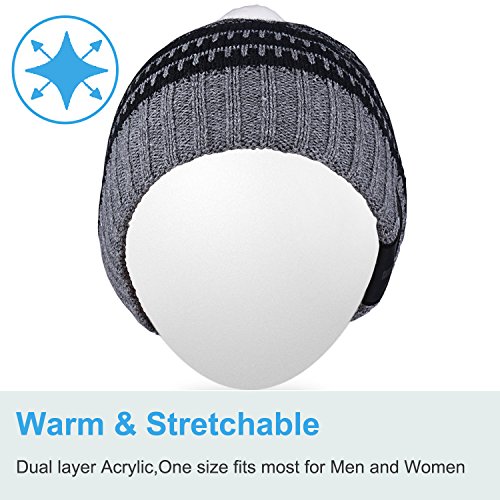Qshell Stylish LED Bulb Light Up Beanie Hat Knit Cap Pom Pom Twinkle Lights 4 feet 18 LEDs for Men Women Indoor and Outdoor, Festival, Holiday, Celebration, Parties, Bar, Christmas Gifts - Gray