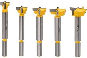 Bestgle 5pcs Forstner Drill Bits Sets Round Shank 15mm-35mm Tungsten Steel Woodworking Hole Saw Hinge Boring Hole Saw Cutter 