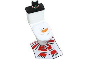 EUBUY Christmas Toilet Seat Cover Decorations, Christmas Snowman Elk Decorations Bathroom Includes Toilet Seat, Rugs, Tank with Paper Box Cover