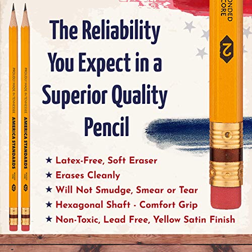 America Standards Pencils 2 HB, Sharpened, Made in USA, Woodcase