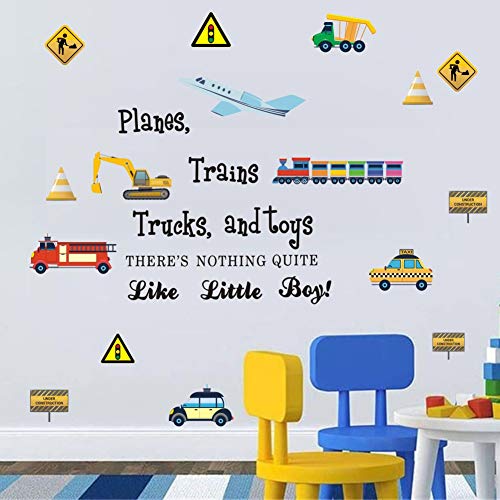 Construction Transportation Wall Decals -Planes Trains Trucks and Toys There's Nothing Quite Like Little Boys Positive Quote Sticker, Boys Playroom Decor