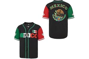 MADJUS Youth Eagle Mexico Jersey Button Down Short Sleeve Hipster Hip Hop Baseball Jersey