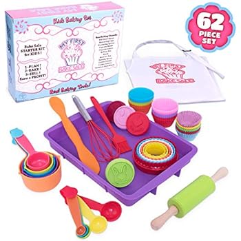 Roundtree My First Bake Sale Kids Baking Set, Kids Cooking Supplies for Making Pastries, Cupcakes, Cakes, Cookies. Ultimate 62 Piece Cooking Set for Kids, Cooking Utensils for Girls and Boys Age 6 Up