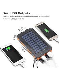 Cargadores Solares 30.000 mAh, LMS Cargador de batería solar portátil doble USB cargador de batería externa cargador de teléfono con linterna para Smartphones Tablet cámara (naranja B)