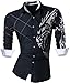 jeansian Men's Slim Lion Print Long Sleeves Dress Shirts Z030 Navy M