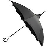 Dark Wing Auto Open Umbrella with Heart of Darkness Handle - Gothic Pagoda Top Design - 12 Rib Windproof Waterproof UV Protection - 41" Large Canopy